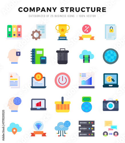 Vector icons set of Company Structure. Flat style Icons.