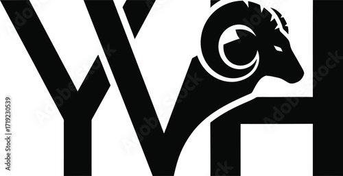 Black ram head silhouette integrated into wh monogram logo