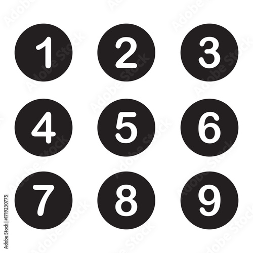 Free Download Set of 1 to 9 numbers simple design isolated. typography set of rounds 1 to 9 numbers. bullet point number icons collection. black numeral typographic line and flat icons set. - GFXLoad