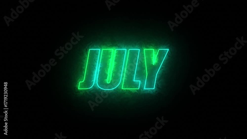 July text in black background.