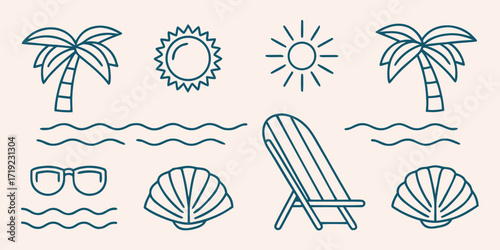 Hand drawn summer beach icons and symbols collection