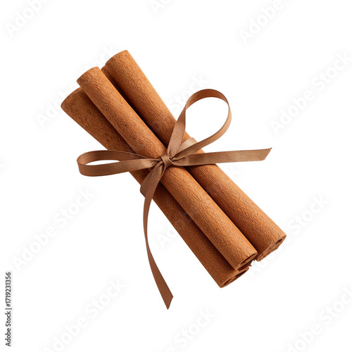 Cinnamon sticks tied with ribbon isolated on a transparent background  