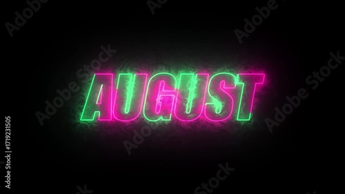 August text in black background.