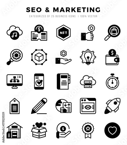 SEO & Marketing Icons bundle. Lineal Filled style Icons. Vector illustration.