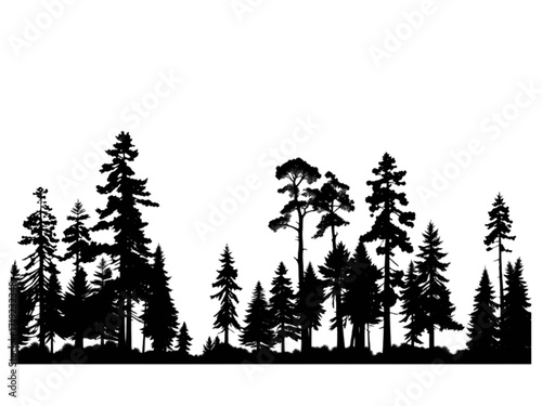 This New Transparent Background Silhouette of a Row of Different Tree Types is a Minimalist yet Powerful Depiction of a Forest Landscape.