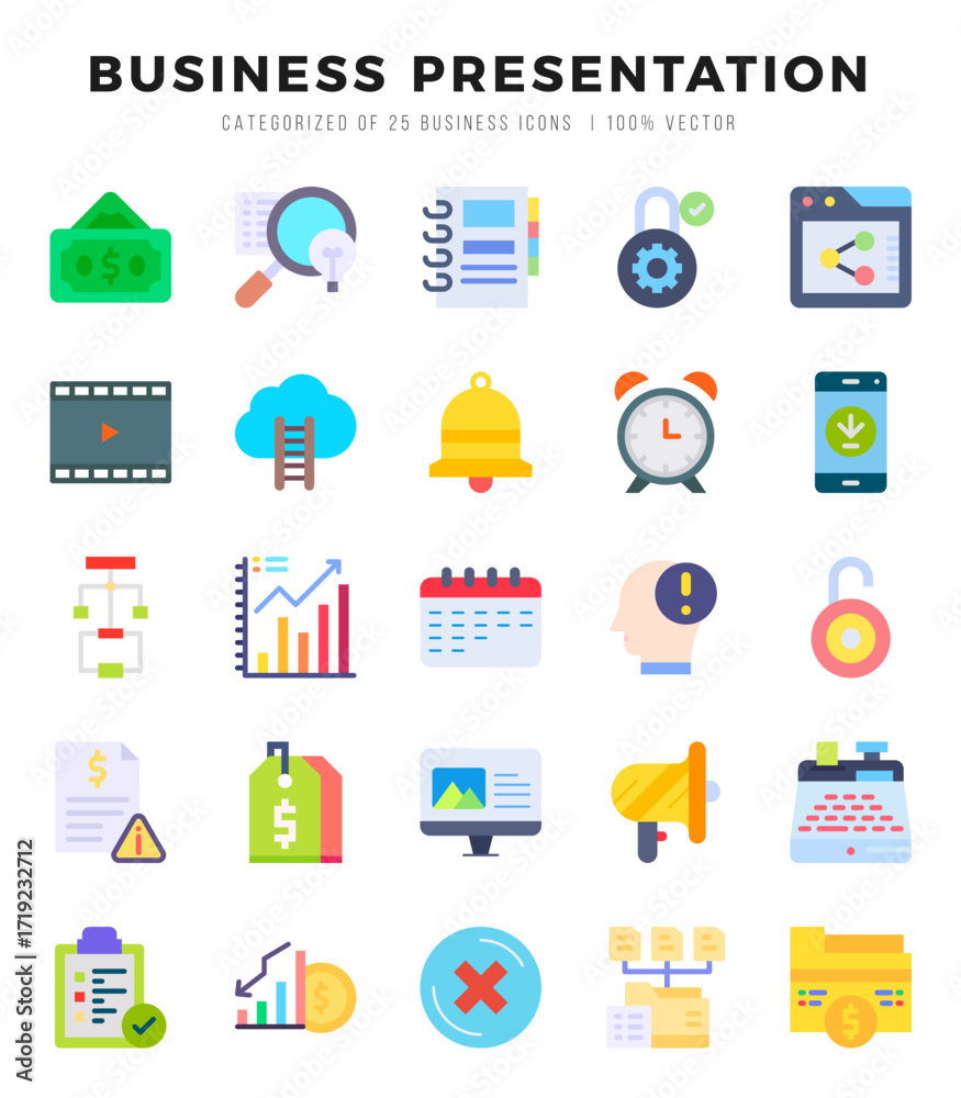Obraz premium Business Presentation web icons in Flat style.