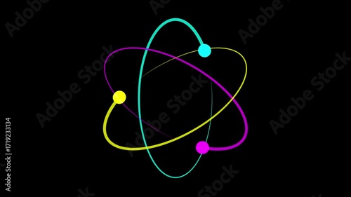 Atom icon on black background.