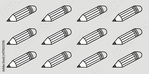 A repeating pattern of yellow pencils with pink erasers on a light background