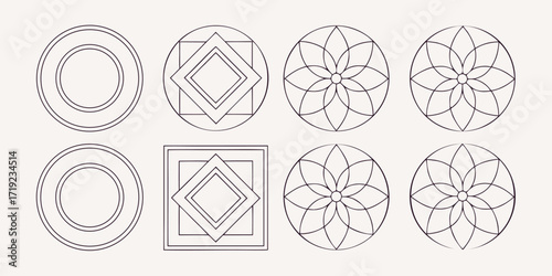 Collection of geometric and floral decorative oval and rectangular frames