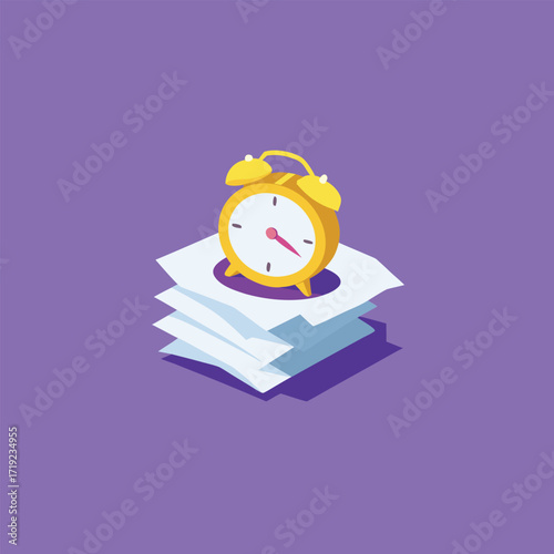 A clock placed on a stack of papers, representing the intersection of time and paperwork.