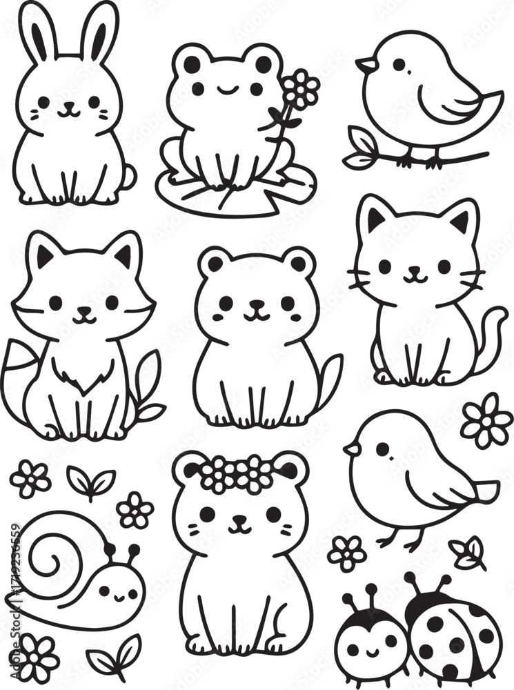 Obraz premium Rabbit, Frog, Bird, Fox – Cute Animal Vector Pack