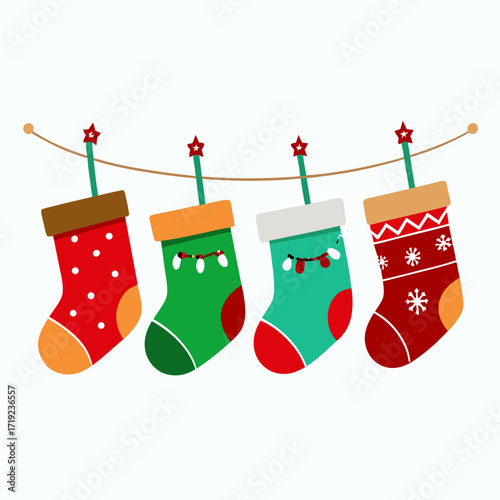 christmas socks hanging on a clothesline