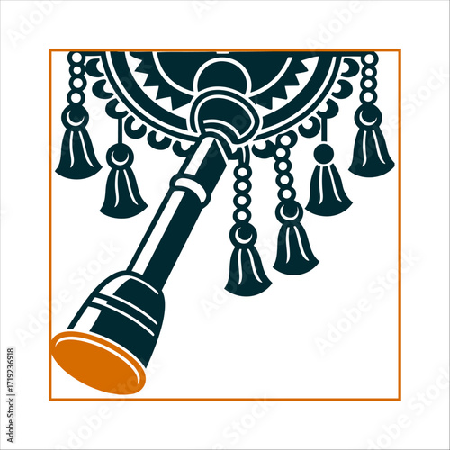 Hmong Shaman Rattle with Charms Illustration Hmong Shamans Rattle metal rattle with dangling charms