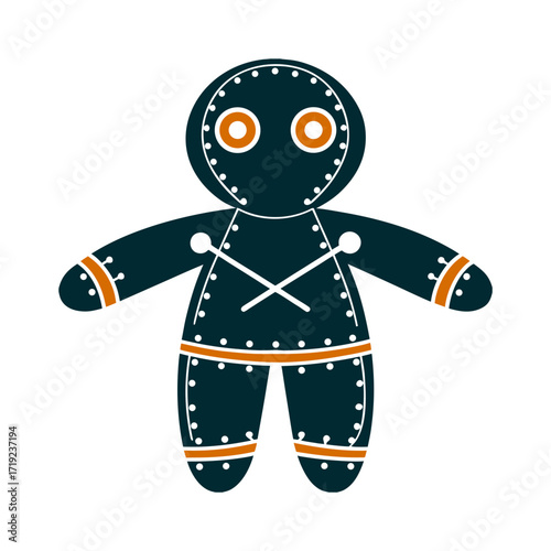 Voodoo Doll with Pins, Magic Poppet Illustration Muñecas Poppet Magic Cloth doll muneca with crossed pins and tied red thread around its waist