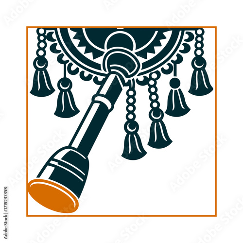 Hmong Shaman Rattle with Charms Illustration Hmong Shamans Rattle metal rattle with dangling charms