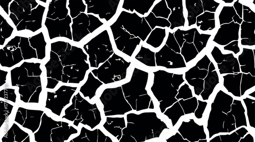 Old Concrete Wall Crack Texture with Dry Soil Ground Fractures, Vintage Black and White Distressed Grunge Surface Vector Illustration