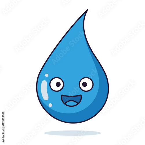 Cartoon Water Drop Vector Illustration in Playful Style with Bright Blue Colors
