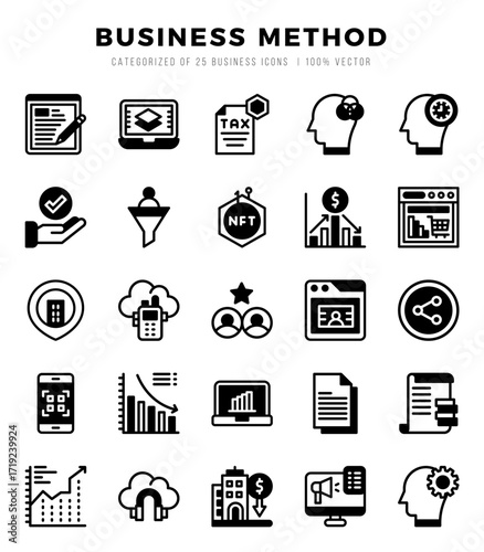 Business Method Lineal Filled icons collection. Lineal Filled icons pack. Vector illustration