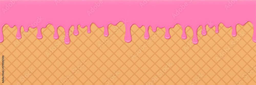 custom made wallpaper toronto digitalPink Melting Drips Over Waffle Background in Abstract Dessert Design