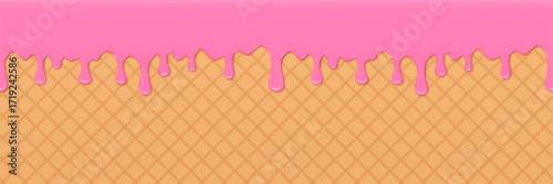 Wallpaper Mural Pink Melting Drips Over Waffle Background in Abstract Dessert Design Torontodigital.ca