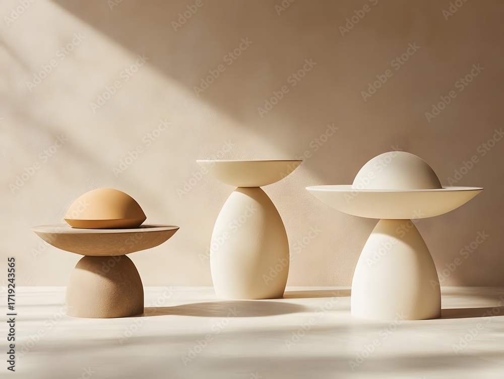 Abstract Minimalist Sculptures Beige Cream Modern Art