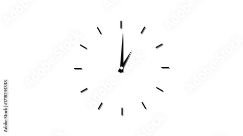 Twelve hours clock run, moving time arrows, 12 hours clock dial loop, twenty-four hours time lapse animation, Hours appear on a white background and quickly go