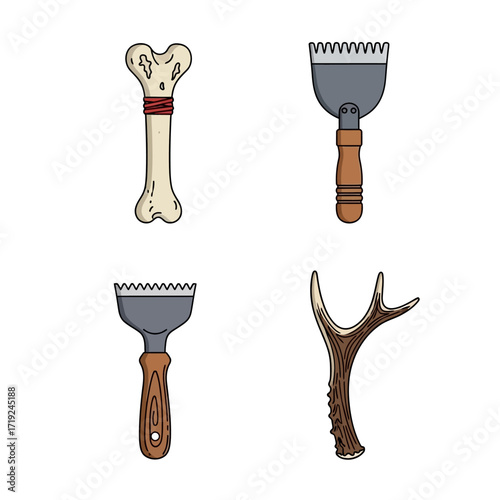 Collection of Prehistoric Tools Made of Bone, Antler, and Stone.
