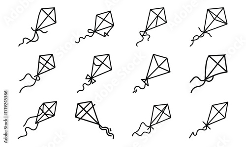 Collection of Line Art Icons – Birds, Flying Dove, Duck Family, Owl Face, Hummingbird, Parrot, Kite, Crane, and Decorative Floral Symbol Outline on White Background