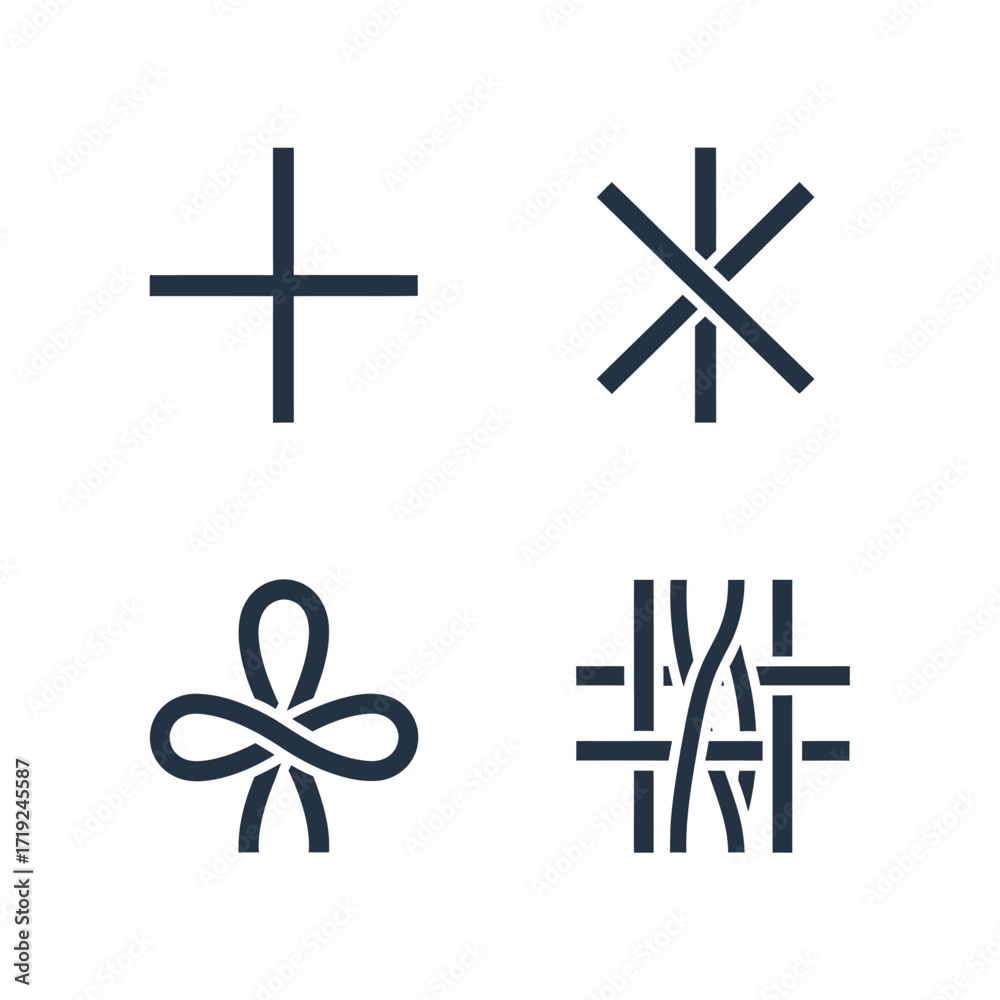 Obraz premium Four abstract knot symbols representing different complexities and designs.