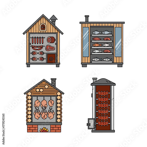 Food smoking and drying equipment illustrations.