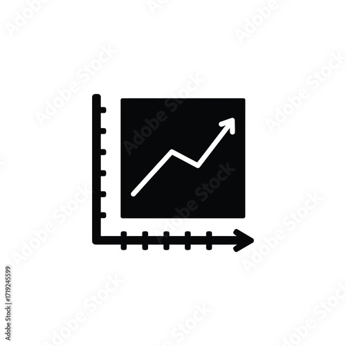 A simple black and white illustration depicting a graph with an upward trending line and axis markers shown silhouette