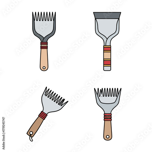 Four different tools for cooking and grilling, isolated on white background.