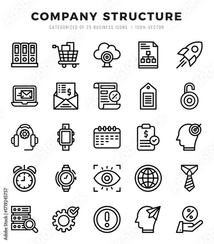 Vector icons set of Company Structure. Lineal style Icons.