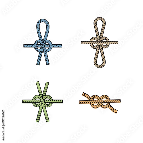 Set of four different types of rope knots illustration.