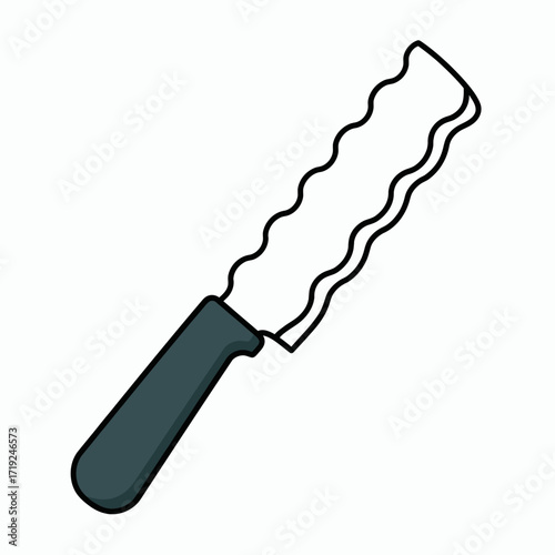 Simple cartoon illustration of a serrated knife with a wavy blade.