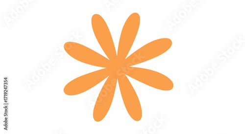 Simple orange flower icon with eight petals on a white background, graphic element
