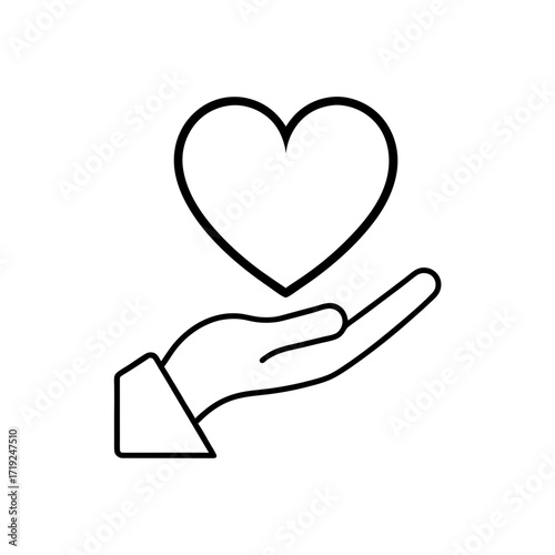 Heart in hand outline drawing