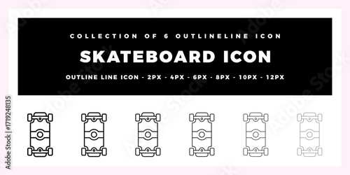 Skateboard Icon Collection. 6 Outline Line Icons for Design
