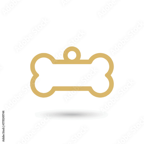 Golden dog bone tag icon with a hole at the top on a white background with subtle shadow effects.