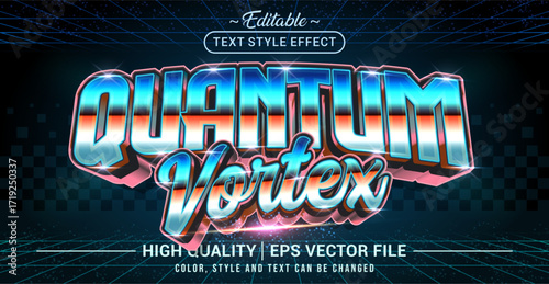 Editable text effect vector “Quantum Vortex” with futuristic bold style, neon glowing colors, sci-fi digital vibes, perfect for technology, gaming, and cyber-inspired designs.