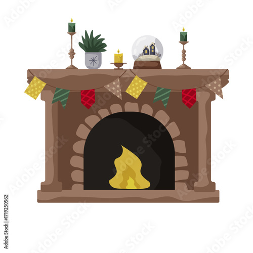 Cozy fireplace adorned with festive decorations and seasonal accents in a warm setting