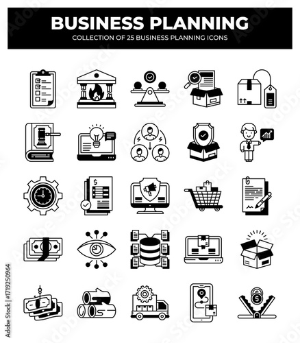 Collection of Business Planning Icons: 25 Essential Icons for Strategic Planning