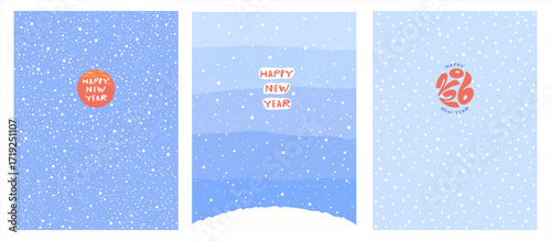 Winter snow, snowy sky abstract 3:4 text backgrounds patterns set, collection. Hand drawn tiny snowflakes, round paint blobs, uneven dots, spots, spray, splash texture. Christmas, New Year templates