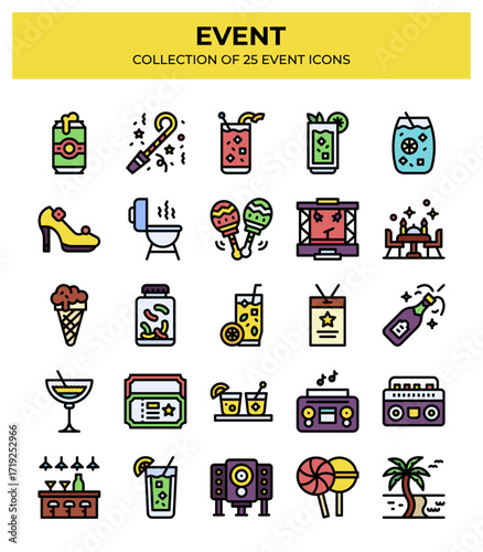 Event Icons Collection. 25 Colorful Party & Celebration Icons