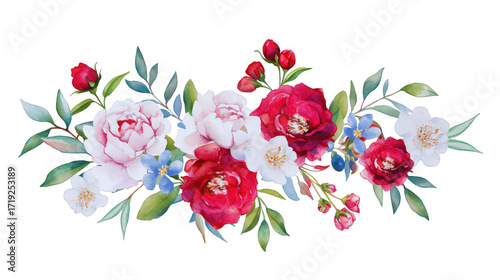 Hand-Painted Vintage Watercolor Flowers Faded Burgund