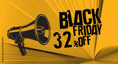 Black friday sale announcement with megaphone advertising discounts