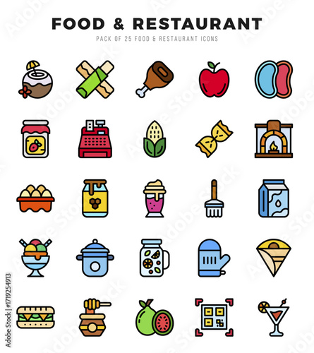 Set of Food and Restaurant Icons Lineal Color icons collection.
