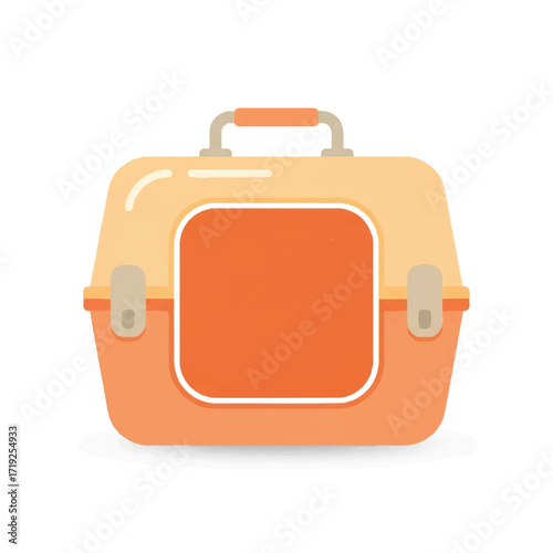 An illustration of a closed orange lunchbox with a handle on top and metal clasps on the sides against a white background.