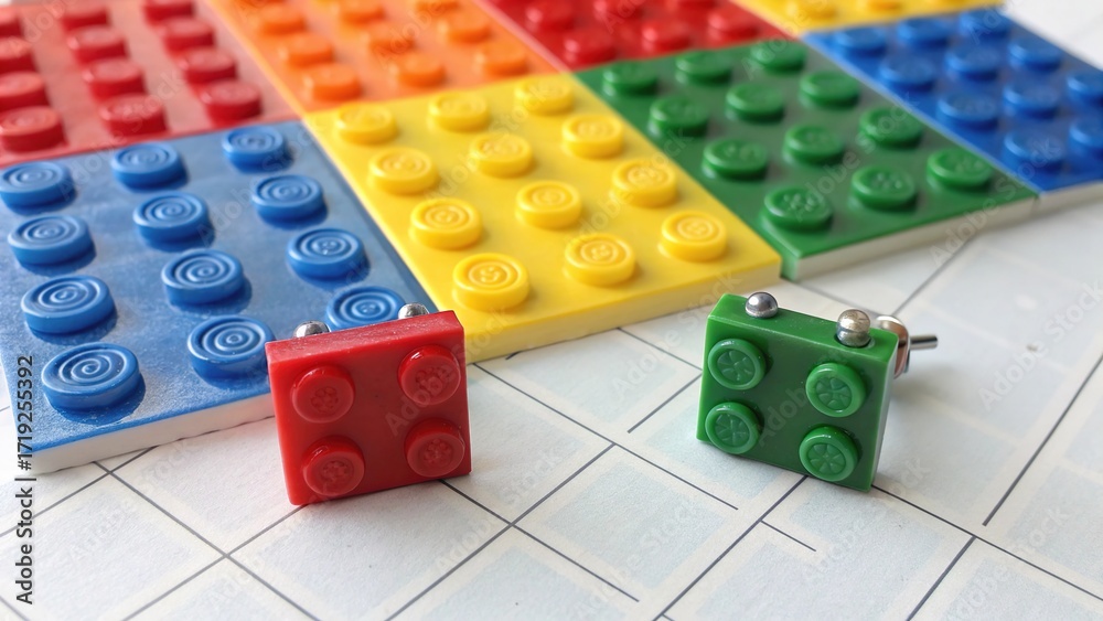 Naklejka premium Brightly colored lego brick studs arranged on a flat surface create an engaging visual for creative projects and play