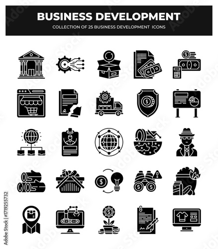 25 Business Development Icons: Finance. Marketing. and Strategy